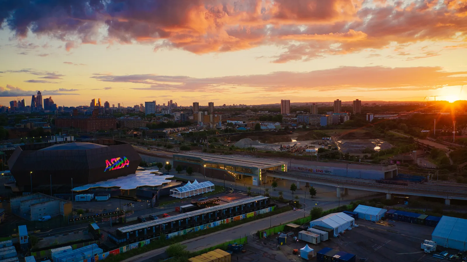 ABBA Arena, London, drone aerial photograph for ABBA Voyage