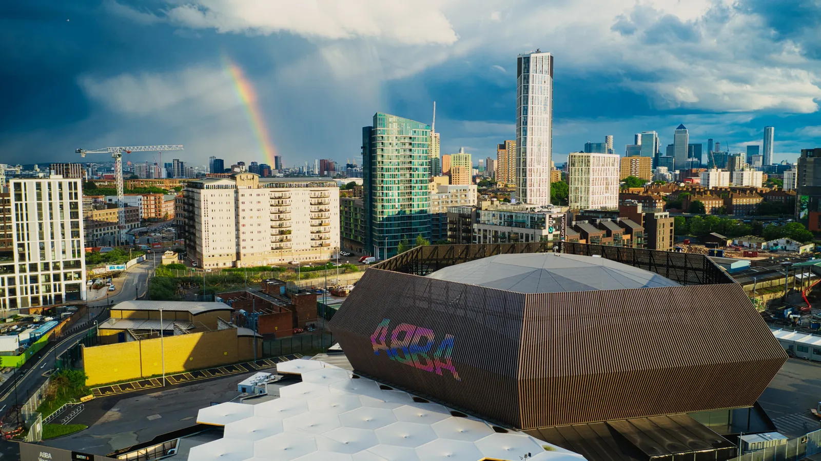 ABBA Arena, London, drone aerial photograph for ABBA Voyage